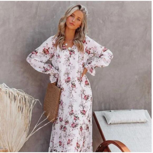 VICI x FATE Exclusive Countryside Floral Tiered Maxi Dress with Slip Size L NWT - Picture 1 of 13